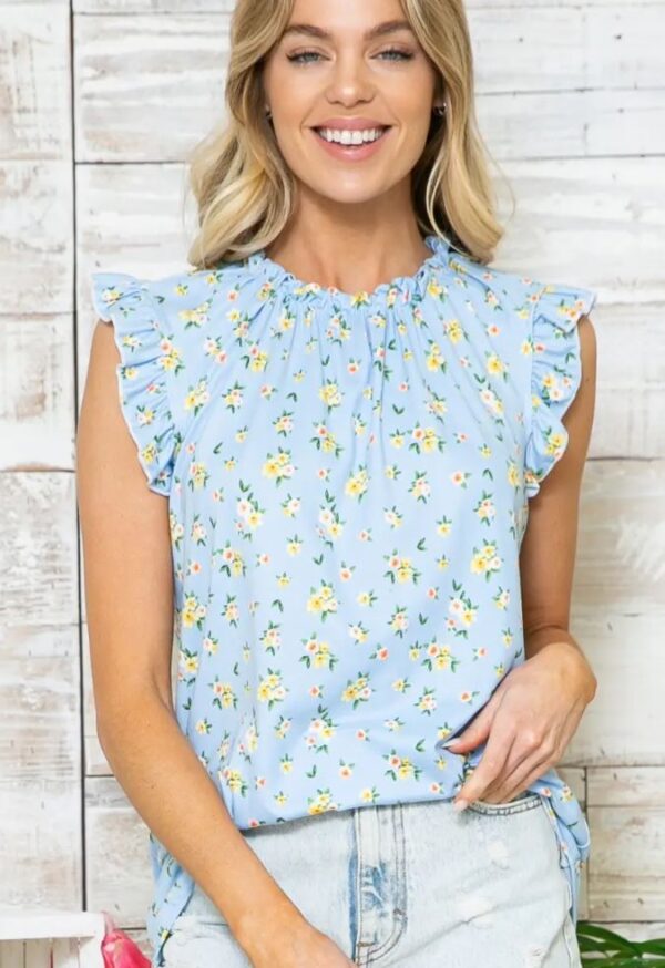 Sleeveless Floral Ruffle Top