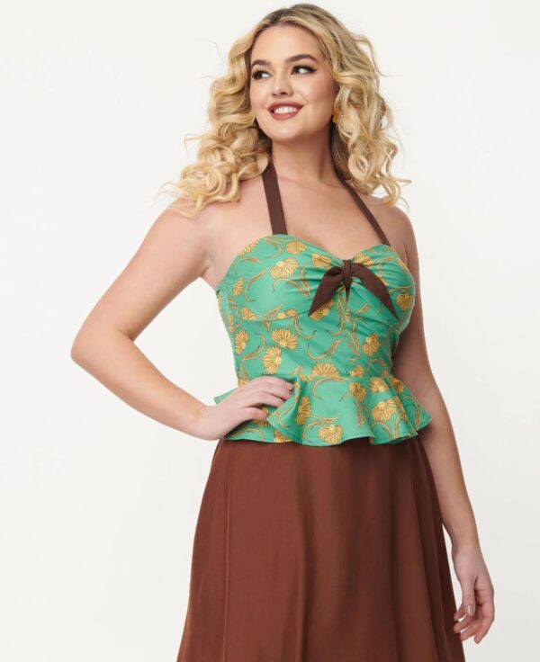 SMILEY X Unqiue Vintage Peplum Halter Top in Green