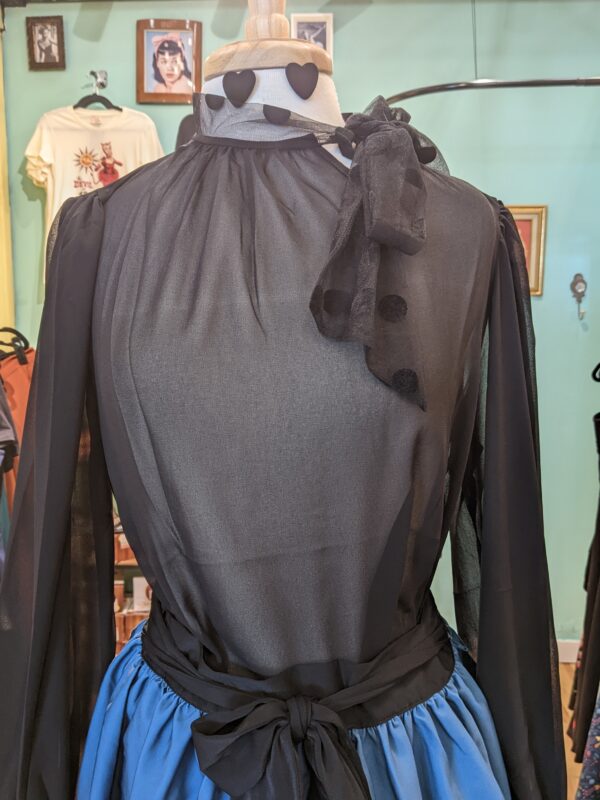 Flocked Dot Bow Neck Woven Top by Unique Vintage