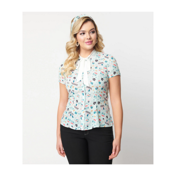 Vintage Cafe De Paris Print Elsie Blouse by Unique Vintage