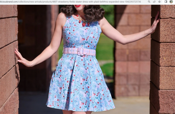 Strawberry Fields Skater Dress with Plaid Belt By Retrolicious