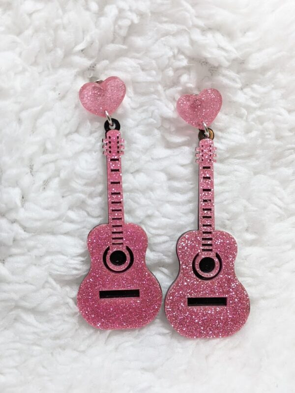 Country Pink Guitar Earrings